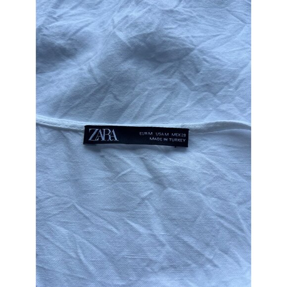 Zara Womens M White Linen Blend Top Relaxed Fit Side Buttons Lagenlook Classic - Picture 5 of 9